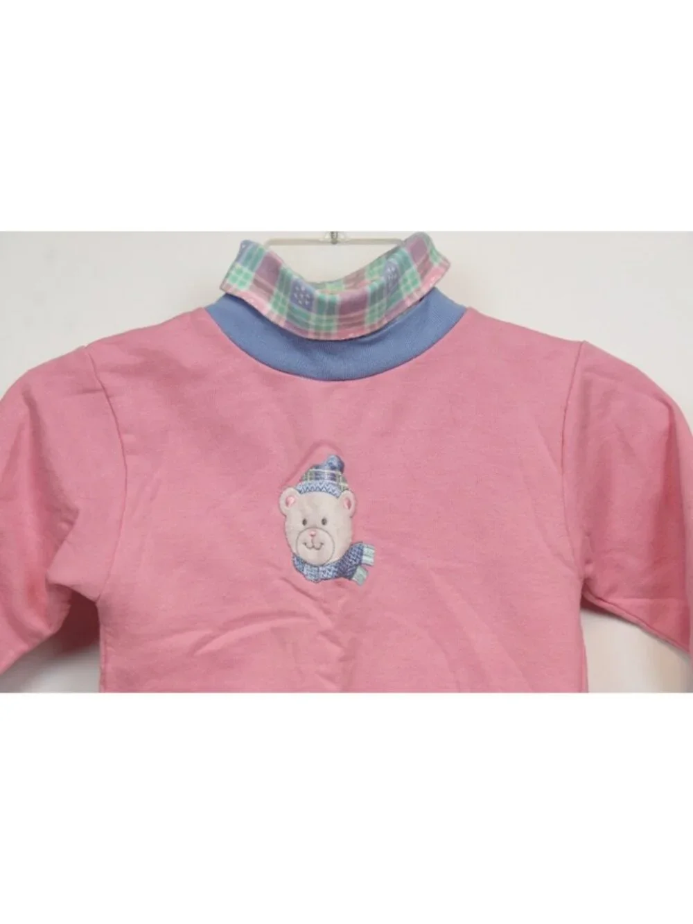 Vtg 90s Healthtex 4T Pink 2pc Shirt Pants  Plaid Snowflakes Turtleneck Polar Bea